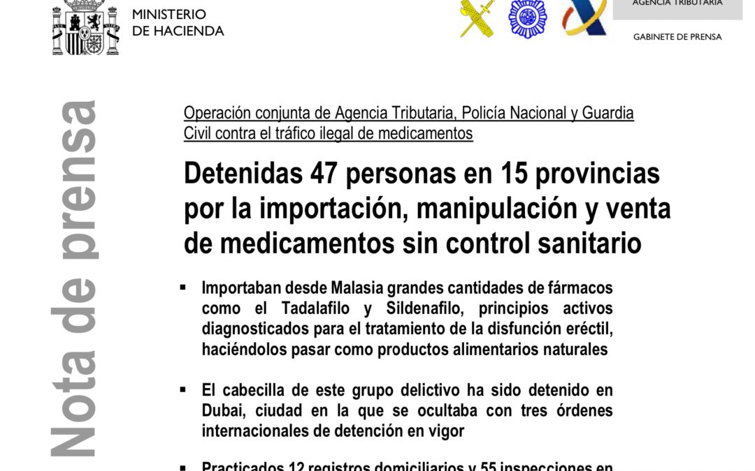 Detenciones de la Agencia Tributaria Española ;-) Si necesitas viagra ves al médico, no seas gili….